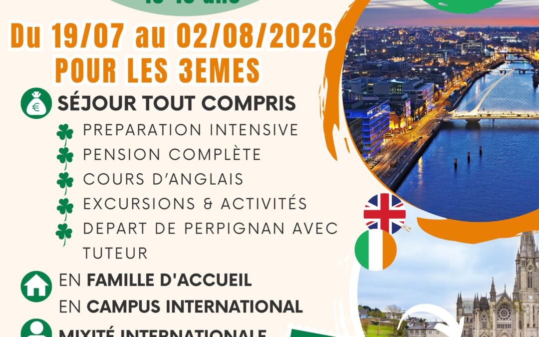 SEJOUR LINGUISTIQUE A DUBLIN – JUILLET 2026